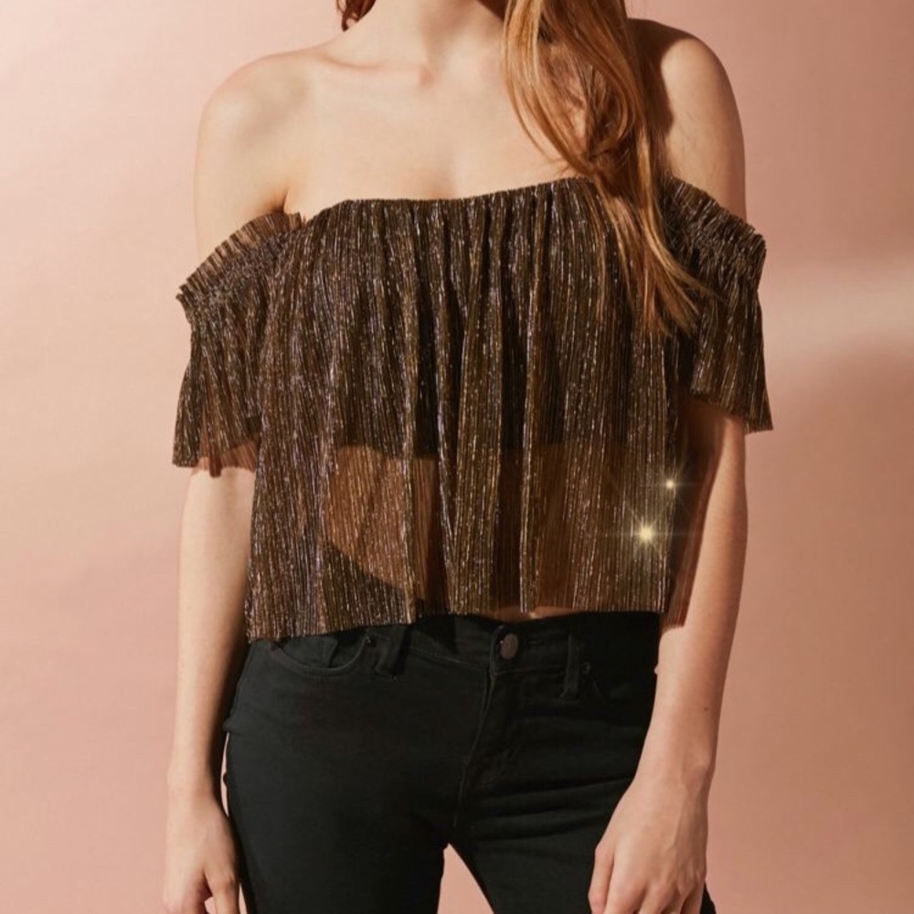NWT Pleated Shimmer OTS Top